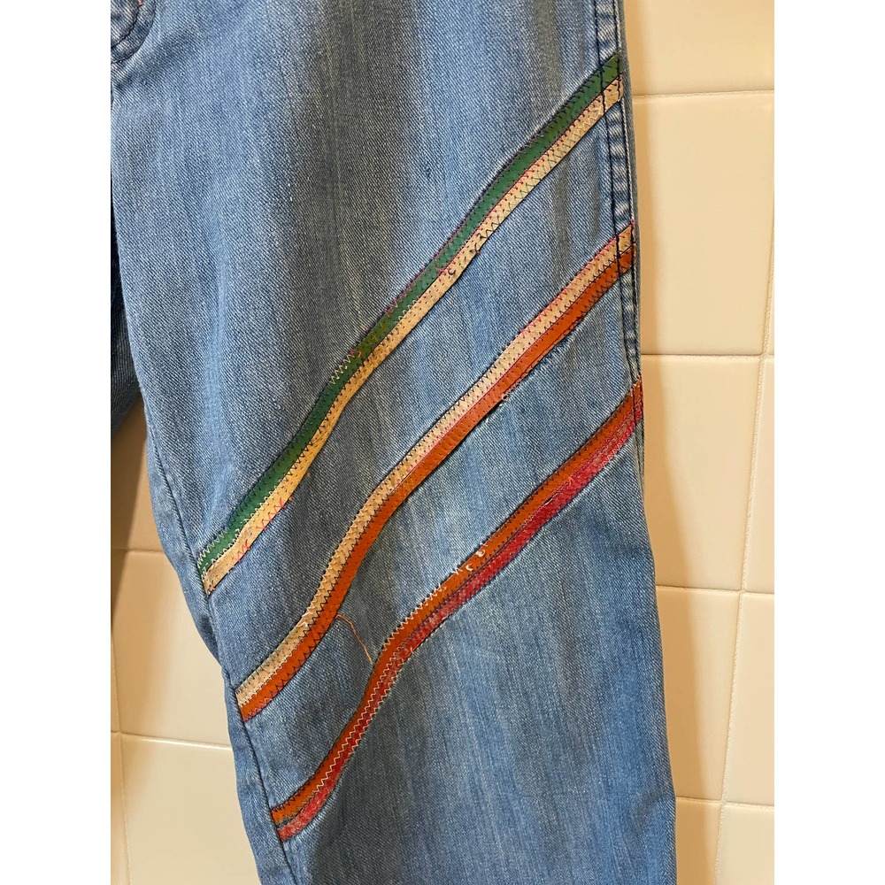 Vintage Faded Glory Jeans Leather Stripes 1970's … - image 5